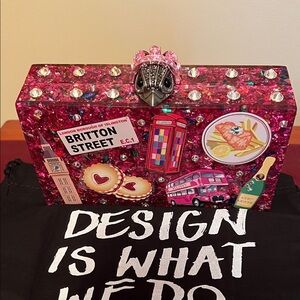 Kurt Geiger London pink Glitter Clutch with London Icons